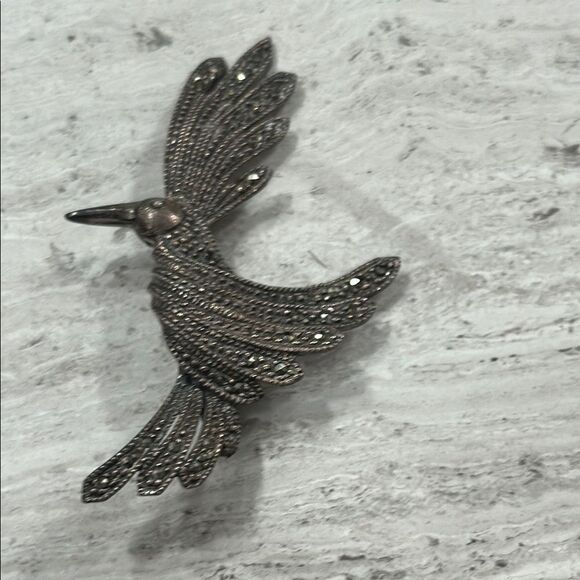 925 Silver and Macasite Vintage Bird Brooch Pin - Picture 1 of 3